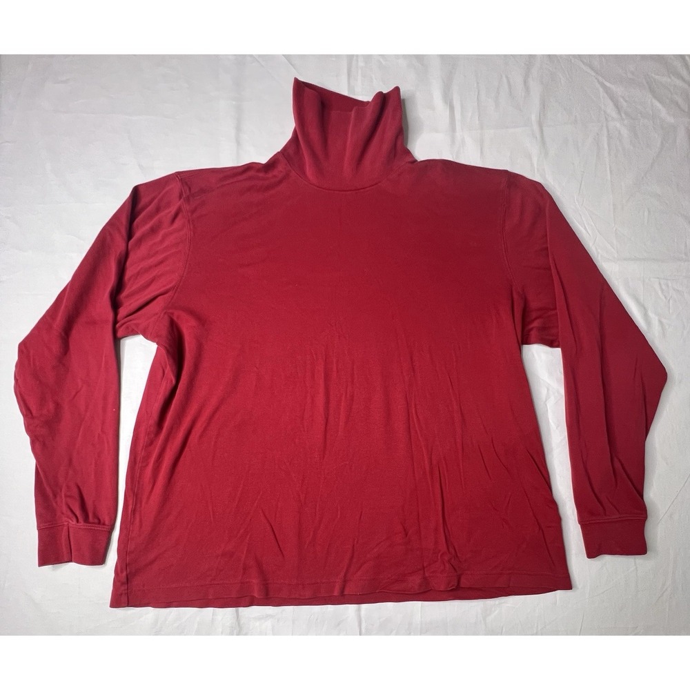 Eddie Bauer Shirt Mens XL Red‎ Long Sleeve Mock Neck Pullover Tee 100% Cotton